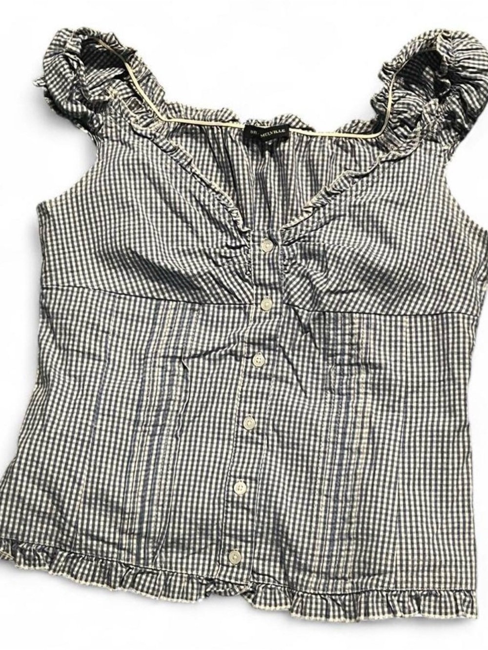 Brandy Melville Blue & White Gingham Ruffle Button-Front Top